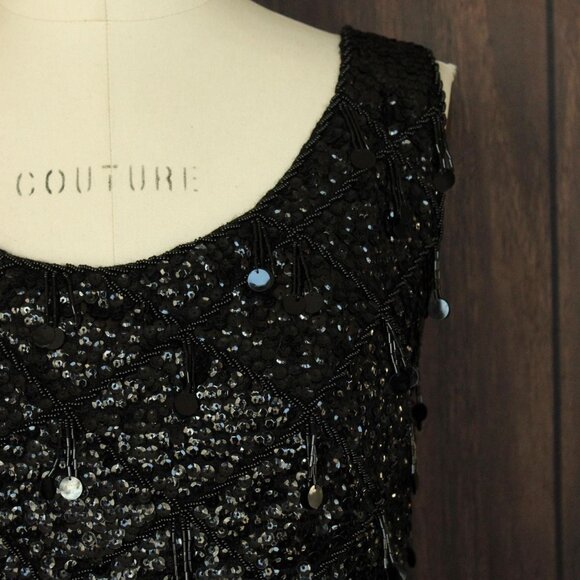 Vintage 1960s Sweater Top, Volup Orbach's Black Wool Beaded and Sequined Vest - Picture 3 of 11